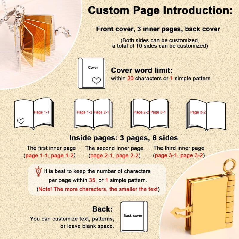 Elegant Book Pendant Necklace – Personalized Gift for Every Special Moment